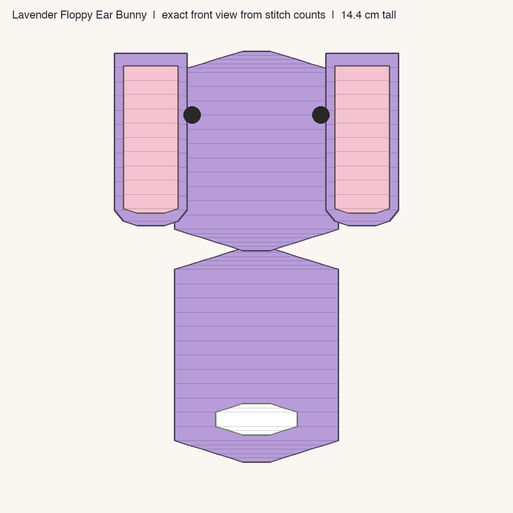 Lavender Floppy Ear Bunny: front view drawn from the verified spec