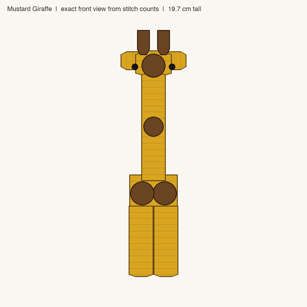 Mustard Giraffe: front view drawn from the verified spec