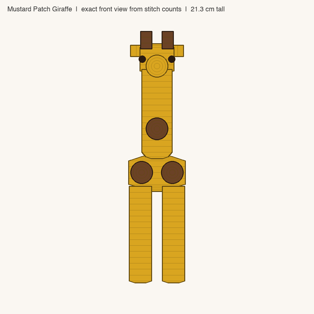 Mustard Patch Giraffe: front view drawn from the verified spec