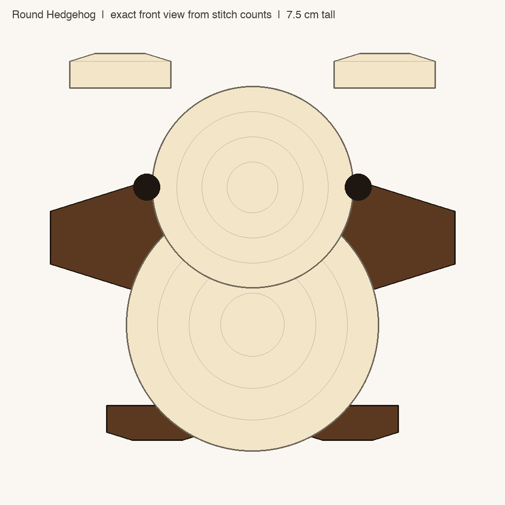 Round Hedgehog: front view drawn from the verified spec