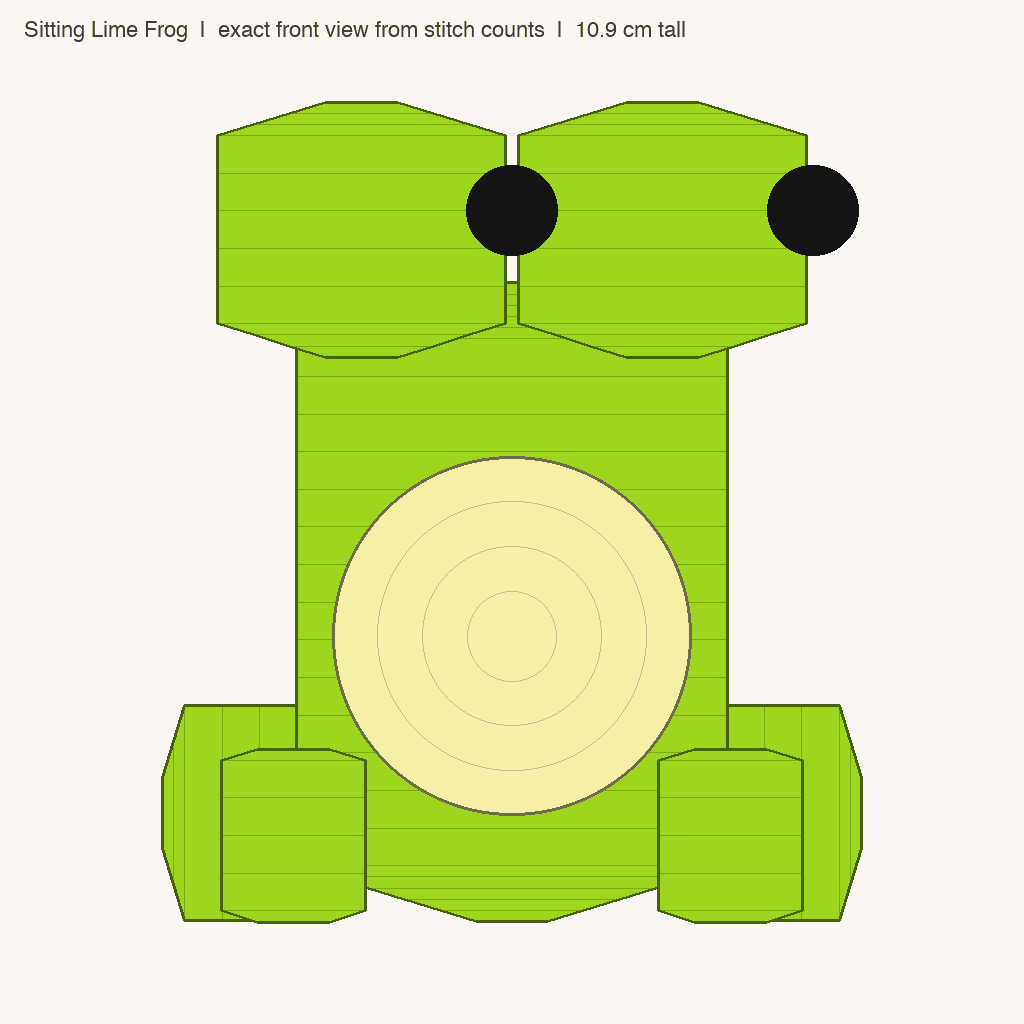 Sitting Lime Frog: front view drawn from the verified spec