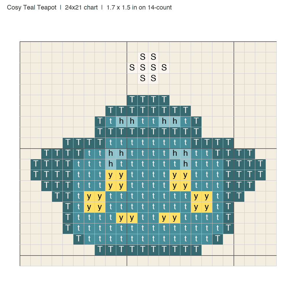 Cosy Teal Teapot: front view drawn from the verified spec