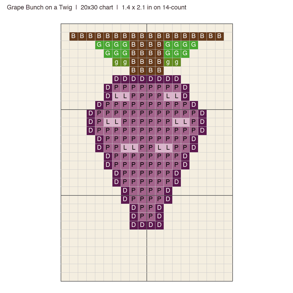 Grape Bunch on a Twig: front view drawn from the verified spec
