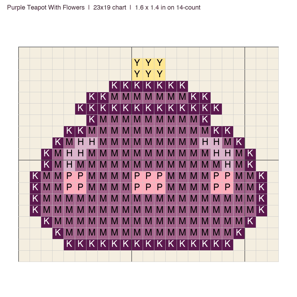 Purple Teapot With Flowers: front view drawn from the verified spec
