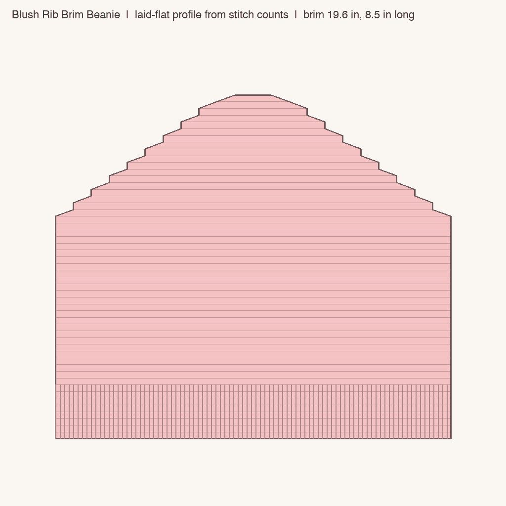 Blush Rib Brim Beanie: front view drawn from the verified spec