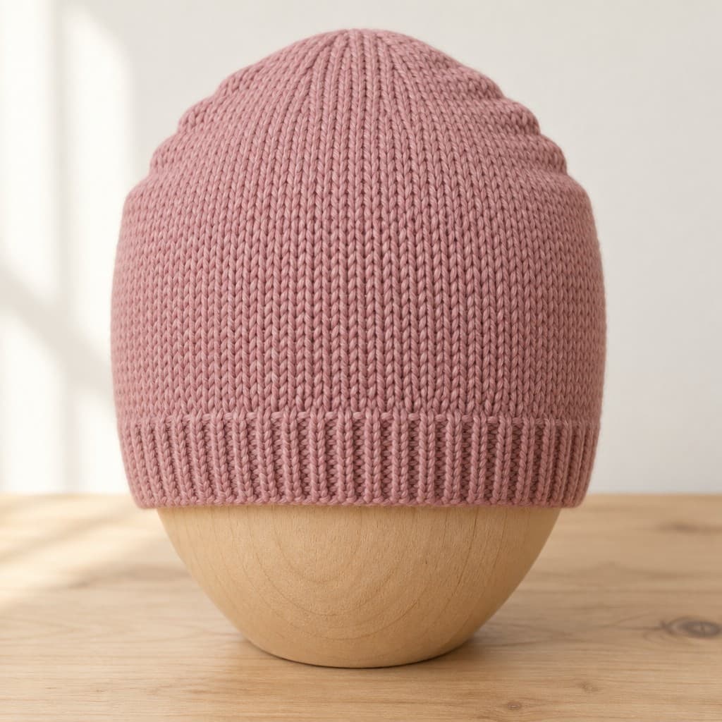 Dusty Rose Classic Beanie: AI visualization of the intended result