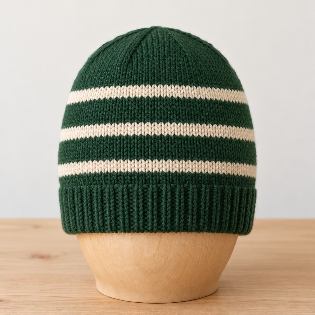 Forest Cream-Stripe Rib Beanie: AI visualization of the intended result