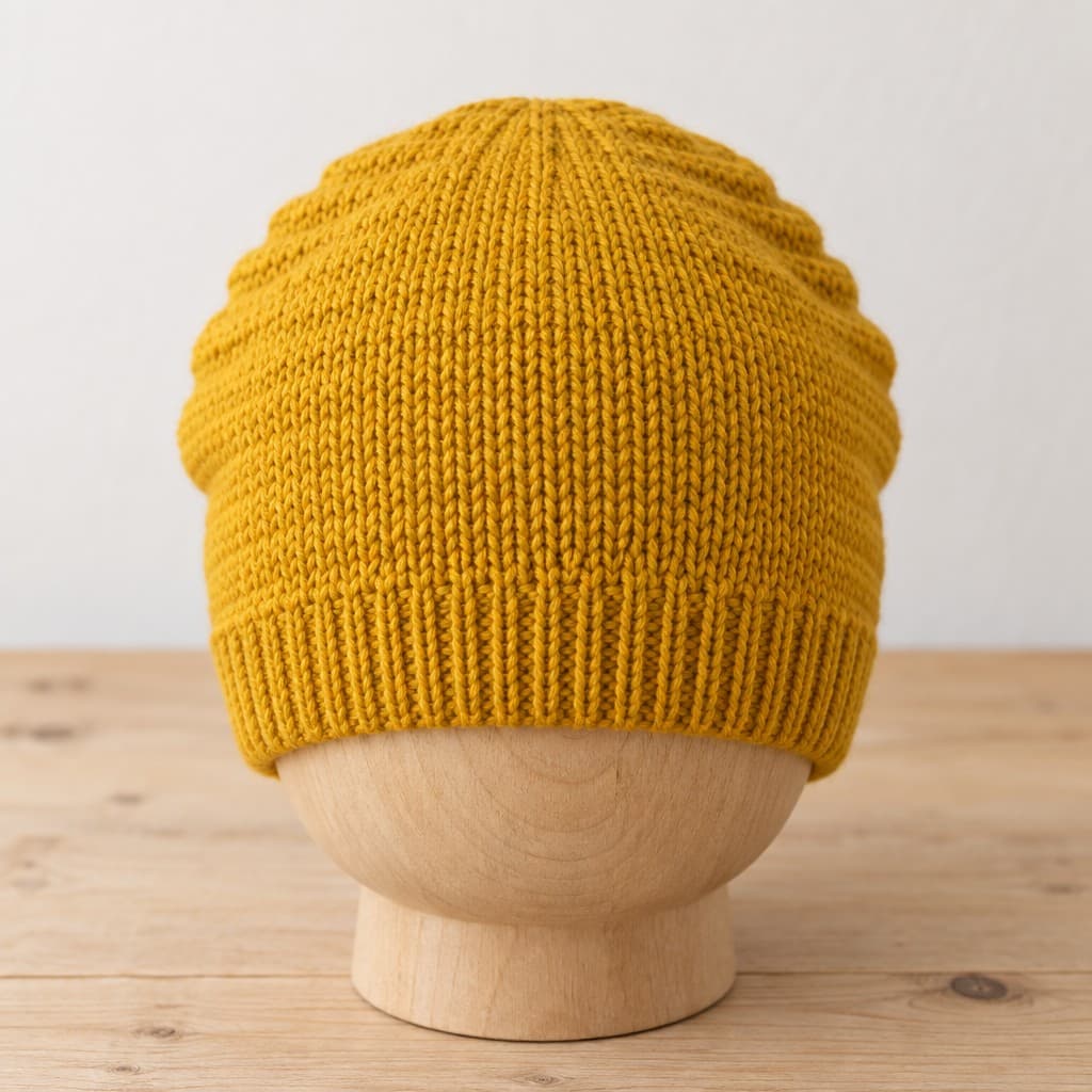 Mustard Slouchy Rib Beanie: AI visualization of the intended result