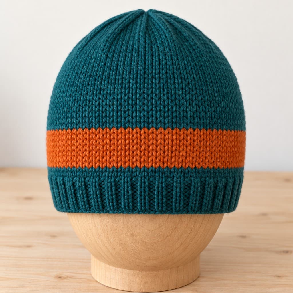 Teal Stripe Fitted Beanie: AI visualization of the intended result