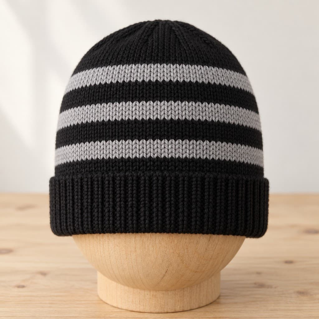 Three Stripe Folded Brim Beanie: AI visualization of the intended result