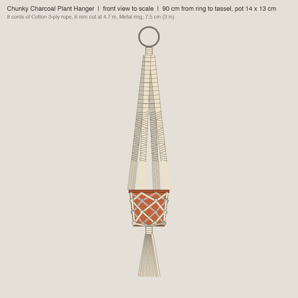 Chunky Charcoal Plant Hanger: front view drawn from the verified spec