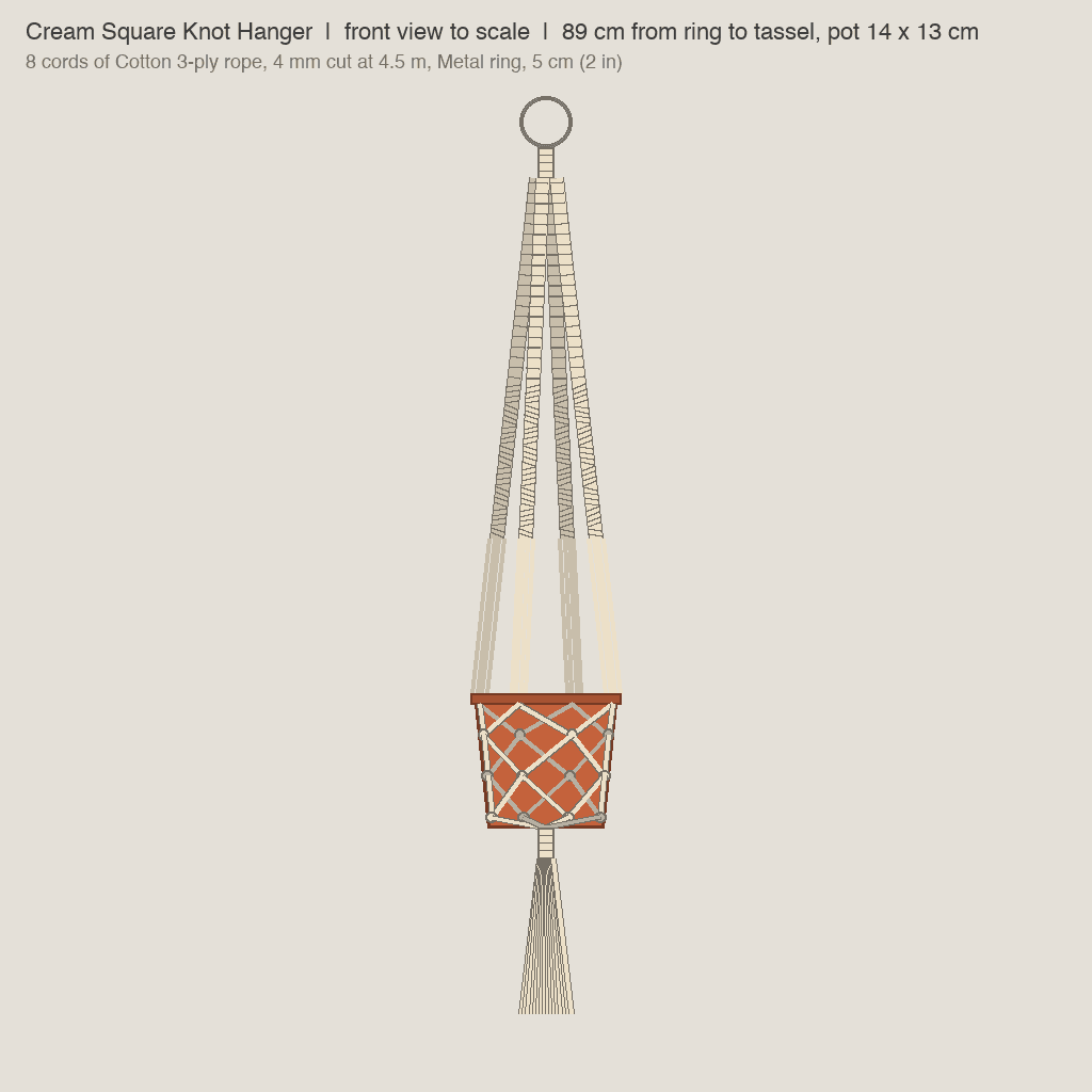 Cream Square Knot Hanger: front view drawn from the verified spec