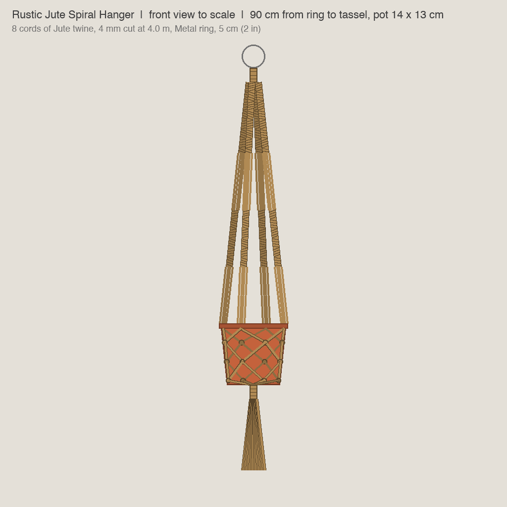 Rustic Jute Spiral Hanger: front view drawn from the verified spec