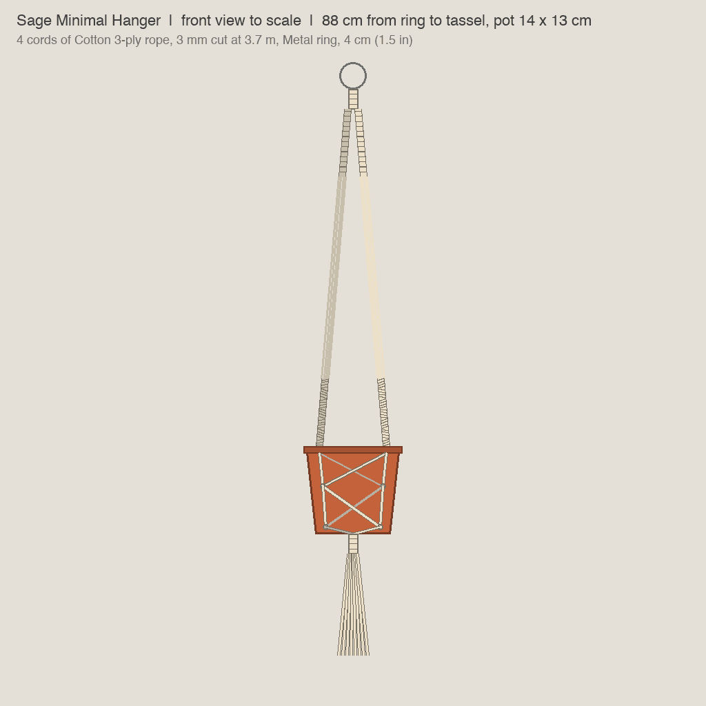 Sage Minimal Hanger: front view drawn from the verified spec