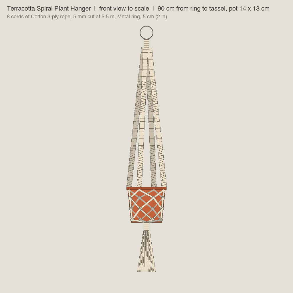 Terracotta Spiral Plant Hanger: front view drawn from the verified spec
