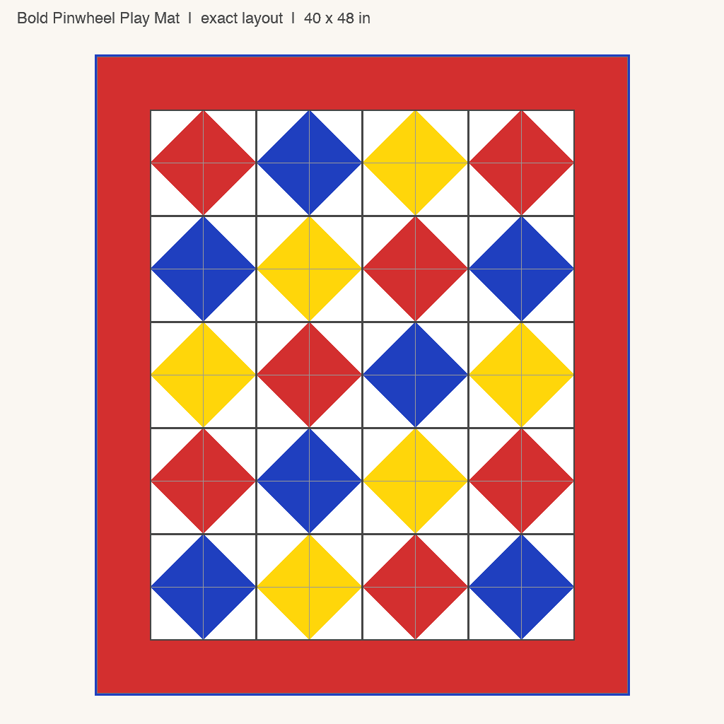 Bold Pinwheel Play Mat: front view drawn from the verified spec