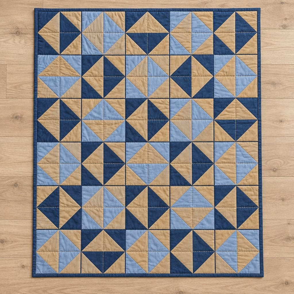 Denim and Sand Scrappy Throw: AI visualization of the intended result