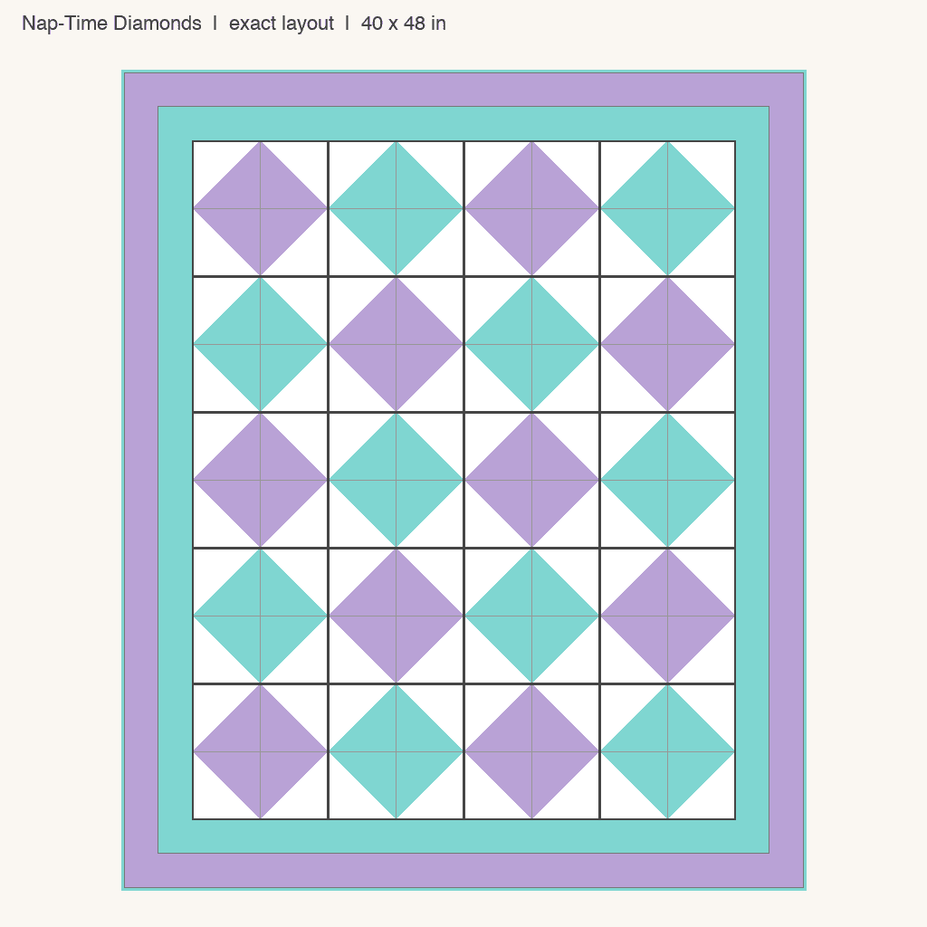 Nap-Time Diamonds: front view drawn from the verified spec