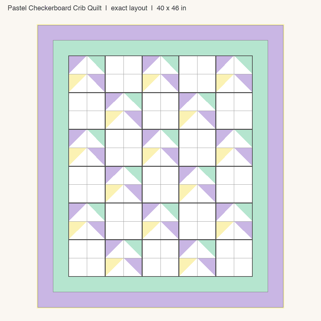 Pastel Checkerboard Crib Quilt: front view drawn from the verified spec