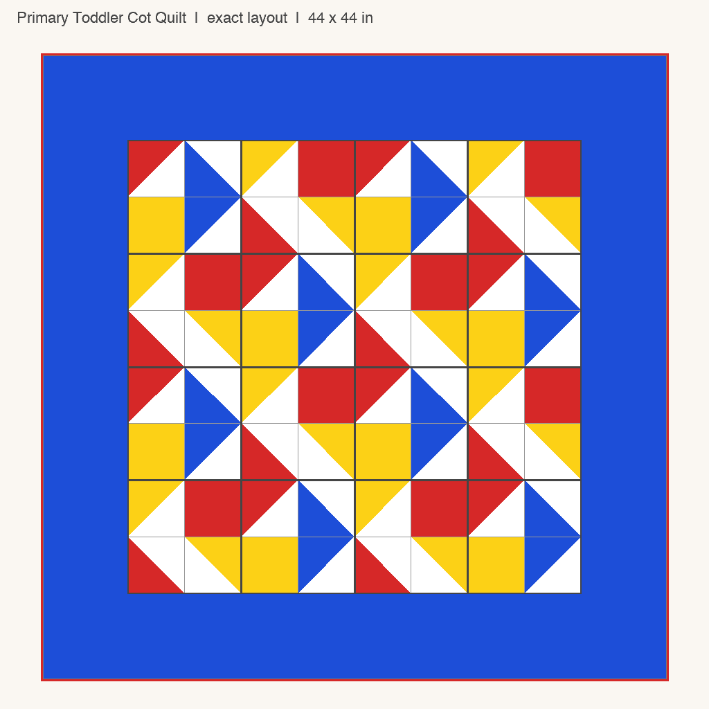 Primary Toddler Cot Quilt: front view drawn from the verified spec