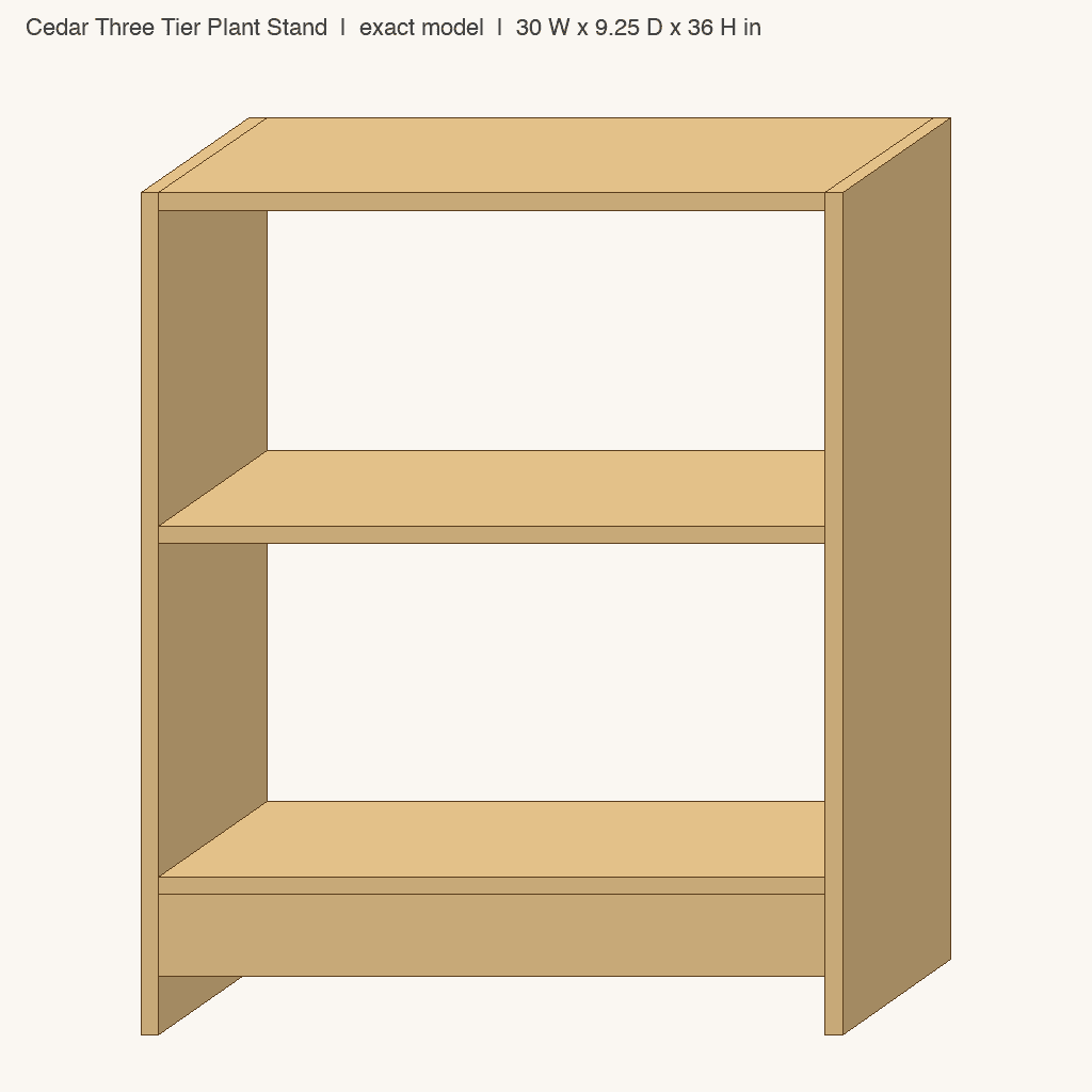 Cedar Three Tier Plant Stand: front view drawn from the verified spec