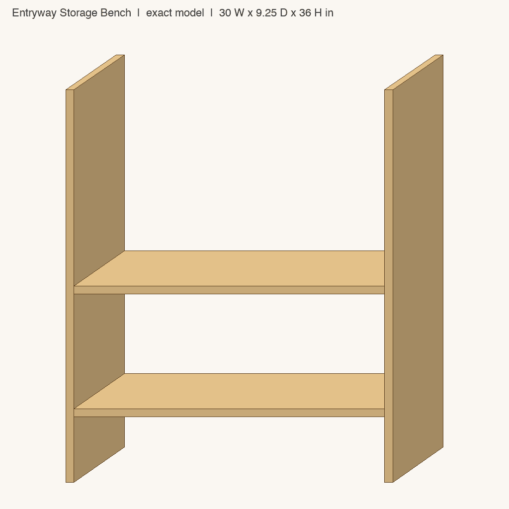 Entryway Storage Bench: front view drawn from the verified spec
