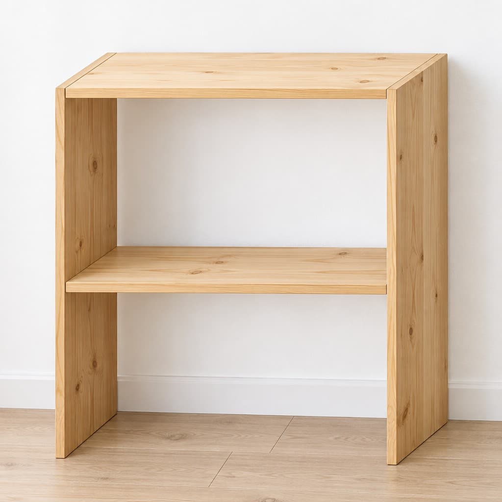 Hallway Pine Shoe Rack: AI visualization of the intended result