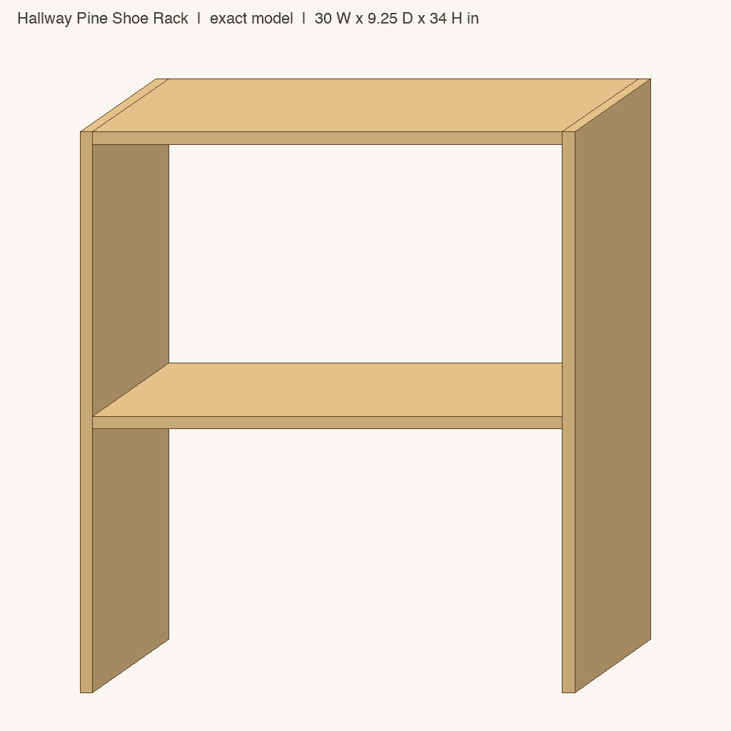 Hallway Pine Shoe Rack: front view drawn from the verified spec