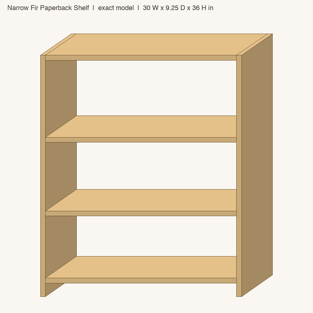 Narrow Fir Paperback Shelf: front view drawn from the verified spec