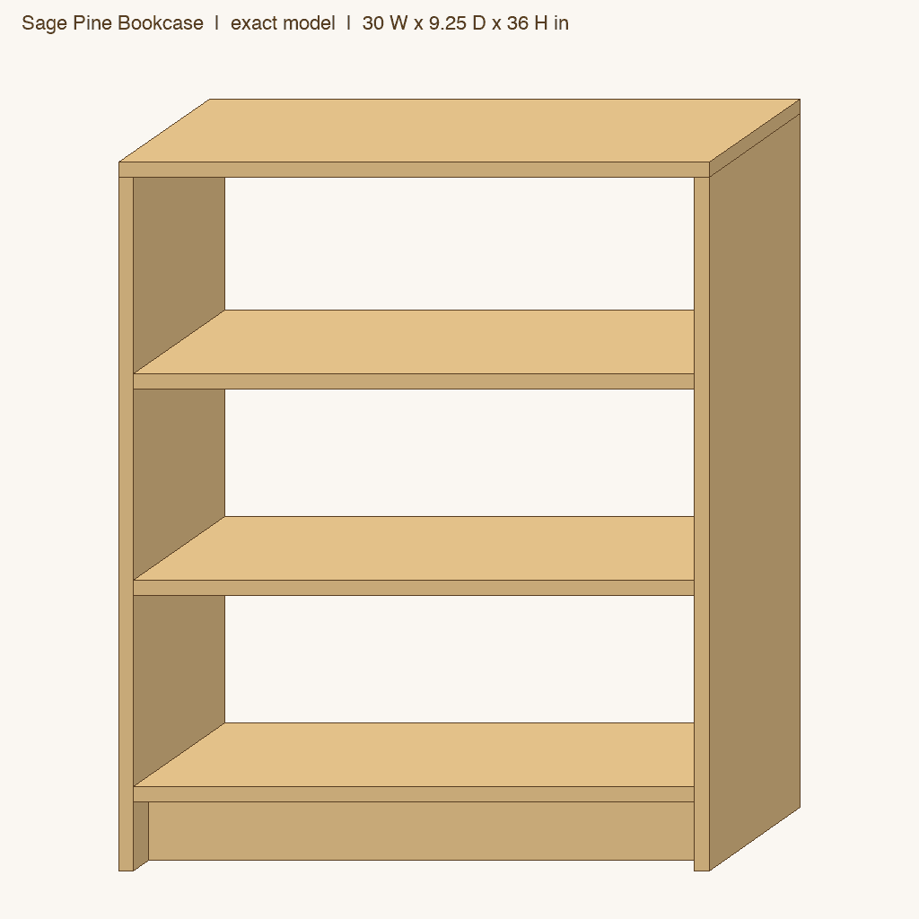 Sage Pine Bookcase: front view drawn from the verified spec