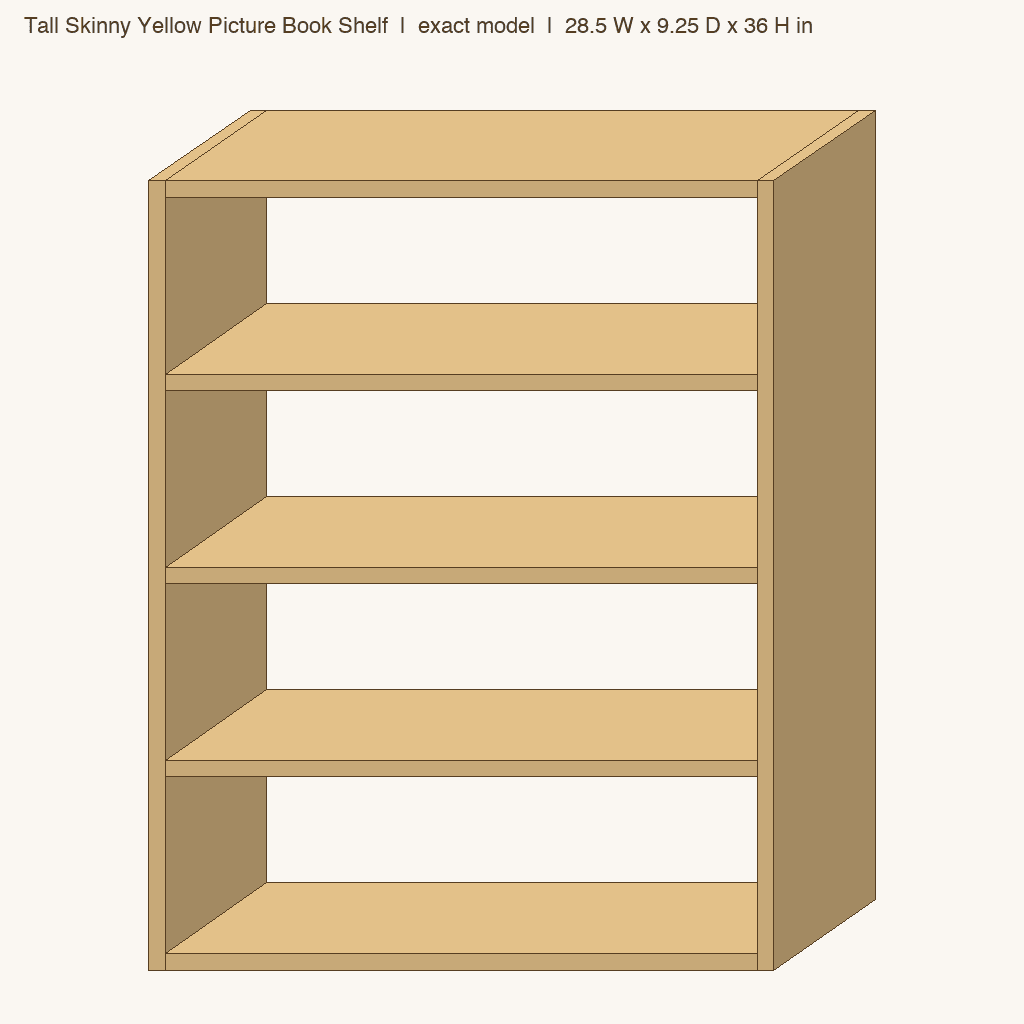 Tall Skinny Yellow Picture Book Shelf: front view drawn from the verified spec